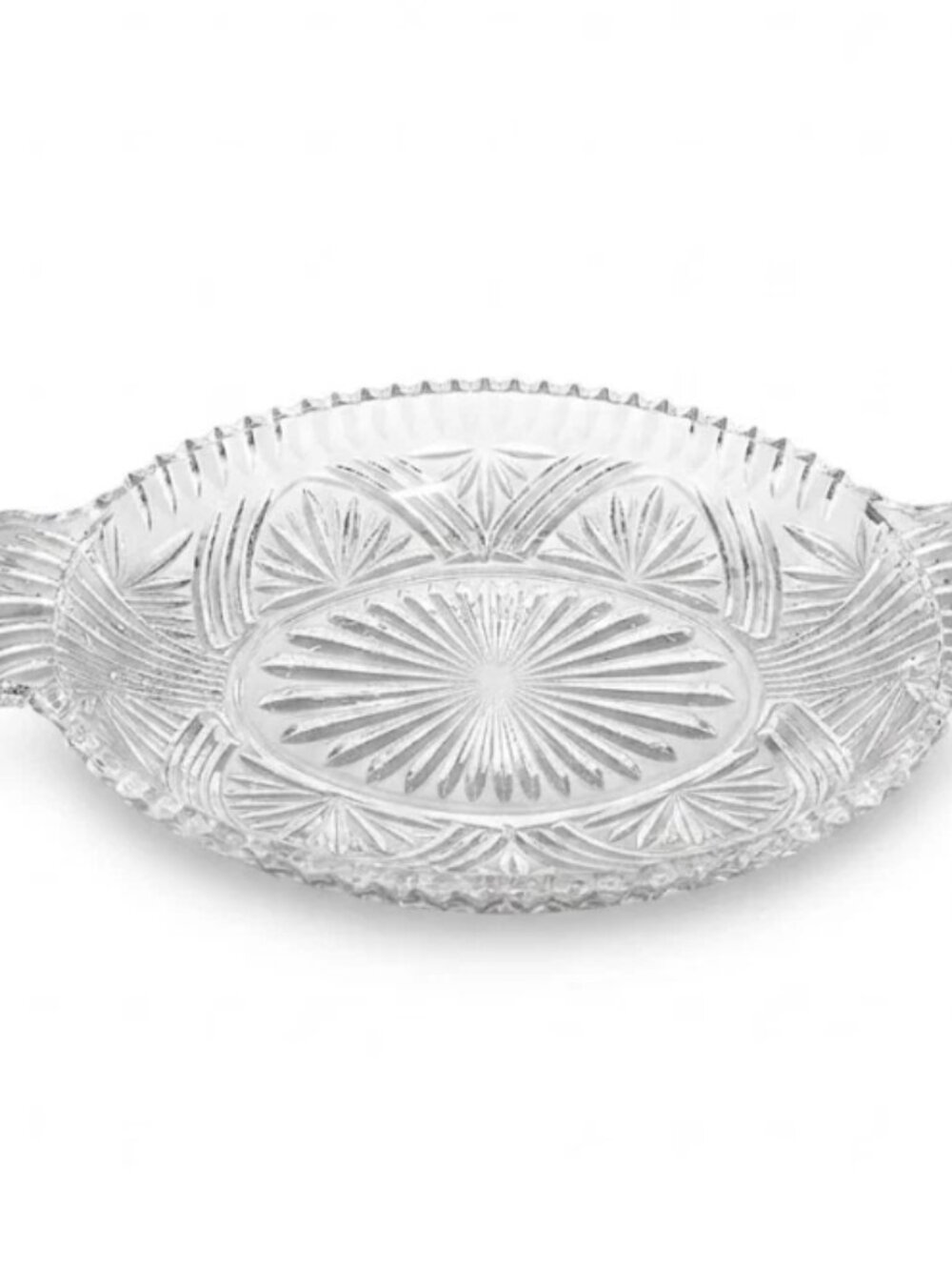 Vintage Clear Pressed Glass Oval Serving Dish Starburst Fan Pattern 10.25"